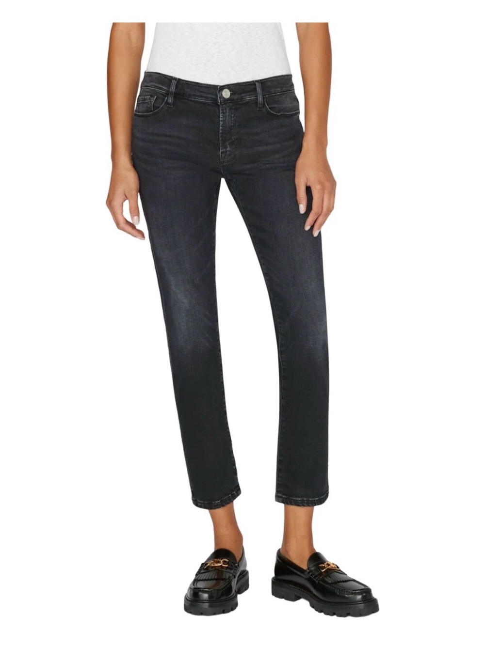 Frame Denim Le Garçon Boyfriend Jeans in Dark Blue Denim